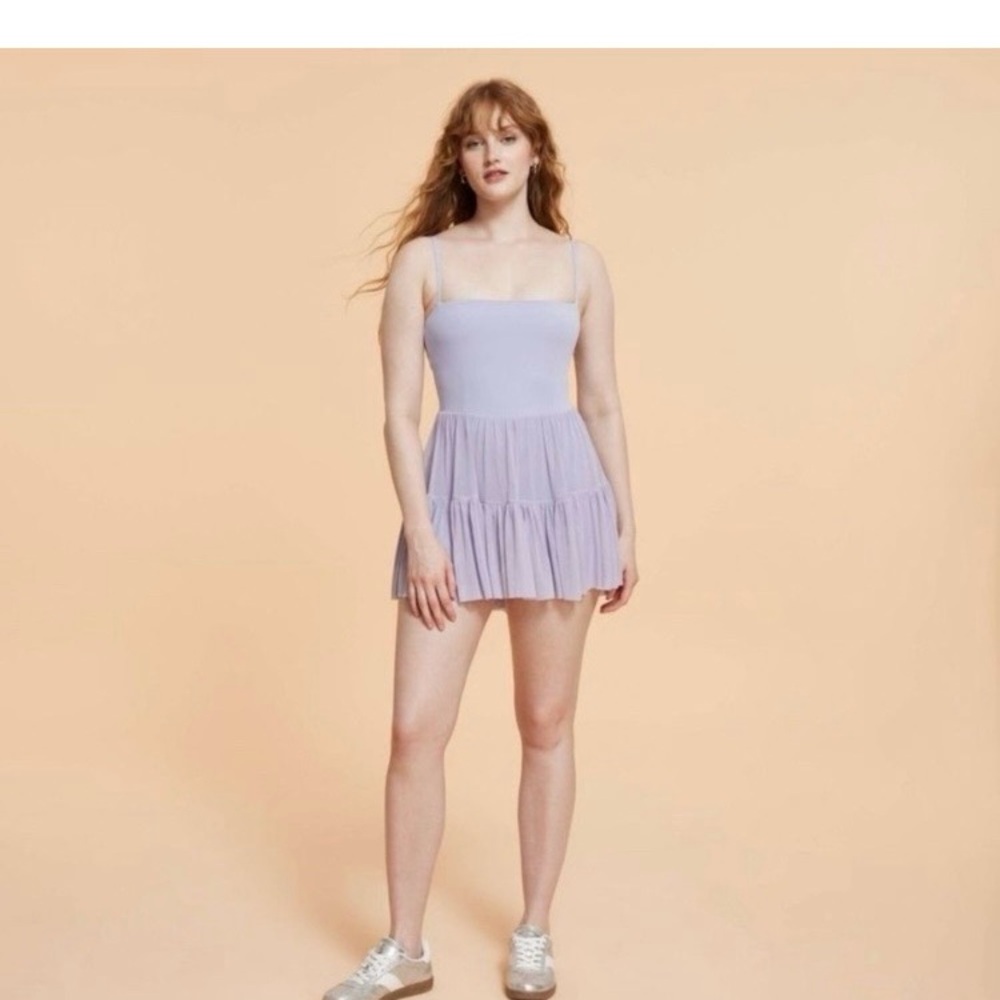 Blogilates Lavender Activewear dress romper with built in shorts and pockets